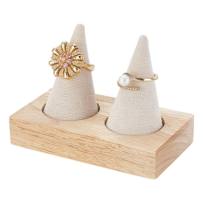 2 Cone Wooden Ring Organizer Holder RDIS-WH0031-02A-02-1