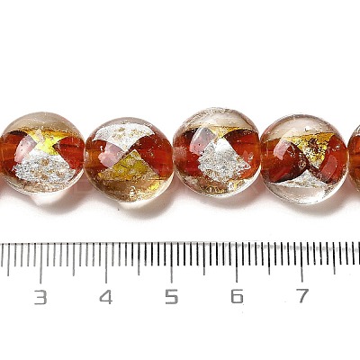 Handmade Gold Foil and Silver Foil Lampwork Flat Round Beads FOIL-C001-02D-1