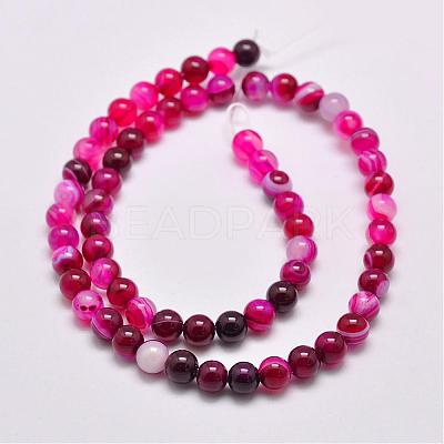 Natural Striped Agate/Banded Agate Bead Strands G-G962-6mm-01-1