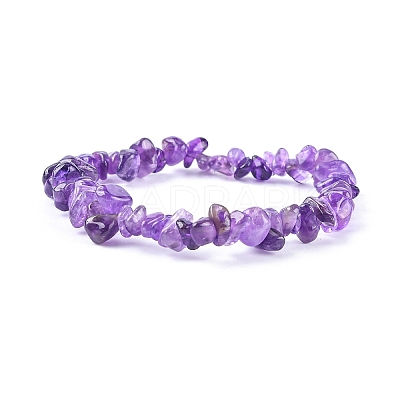 Valentines Day for Lovers Ideas Amethyst Chips Stretch Bracelets X-BJEW-JB01308-03-1