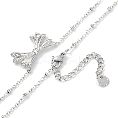 304 Stainless Steel Crystal Rhinestone Satellite Chain Bowknot Pendant Necklaces for Women NJEW-C055-10P-1