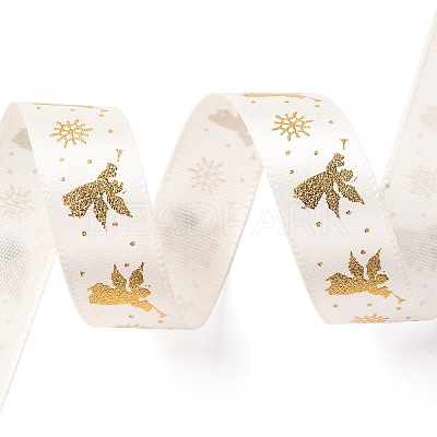 5 Yards Christmas Gold Stamping Polyester Printed Ribbon OCOR-A008-01C-1