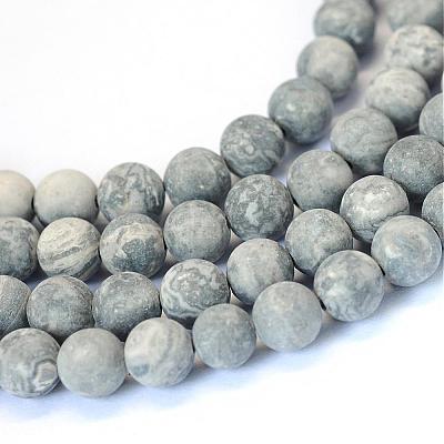 Frosted Natural Polychrome Jasper/Picasso Stone/Picasso Jasper Beads Strands G-E334-8mm-24-1