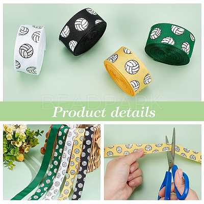 4 Rolls 4 Colors Sport Ball Print Grosgrain Ribbon OCOR-PH0004-07A-1
