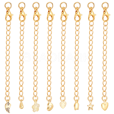 24Pcs 8 Styles Brass Curb Chain Extenders KK-GA0001-52G-1
