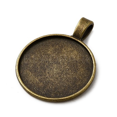 Flat Round Tibetan Style Alloy Pendant Cabochon Settings TIBEP-S293-051AB-LF-1