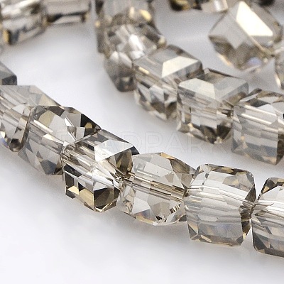 Half Plated Clear Glass Faceted Cube Beads Strands GLAA-A031-6mm-HP03-1