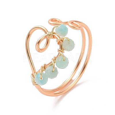 Heart Natural Mixed Stone Braided Bead Finger Rings RJEW-JR00529-1