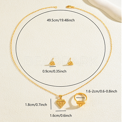Diamond Brass Stud Earrings & Pendant Necklaces & Rings Sets for Women YM9426-1