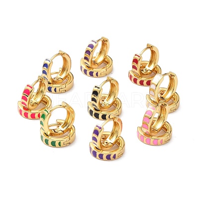 Brass Enamel Hoop Earrings KK-P205-20G-1