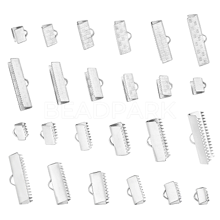   120Pcs 12 Style 304 Stainless Steel Ribbon Crimp Ends STAS-PH0003-45-1