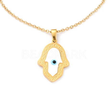 304 Stainless Steel Hamsa Hand with Evil Eye Pendant Necklaces STAS-B021-06-1
