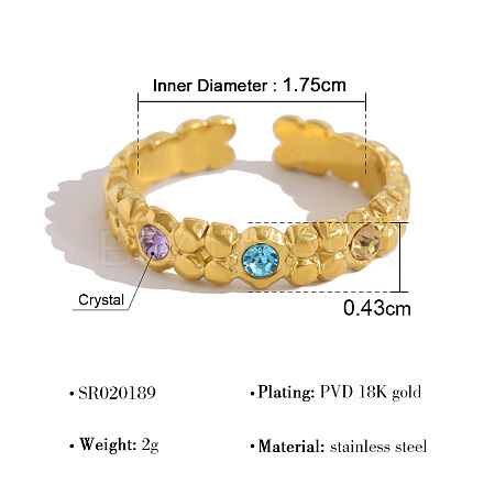 304 Stainless Steel Rhinestone Cuff Open Rings for Women WG1EF99-06-1