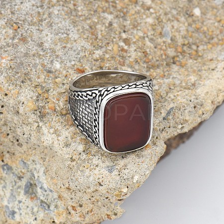 304 Stainless Steel with Natural Carnelian Finger Rings FS-WG67565-06-1