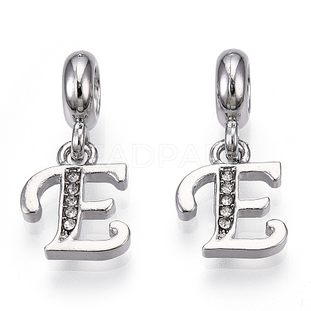 Platinum Rack Plating Alloy Rhinestone European Dangle Charms PALLOY-T048-36P-E-1