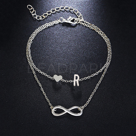 Alloy Infinity Heart Initial Charm Double Layer Anklets for Women FS-WG74AE6-18-1