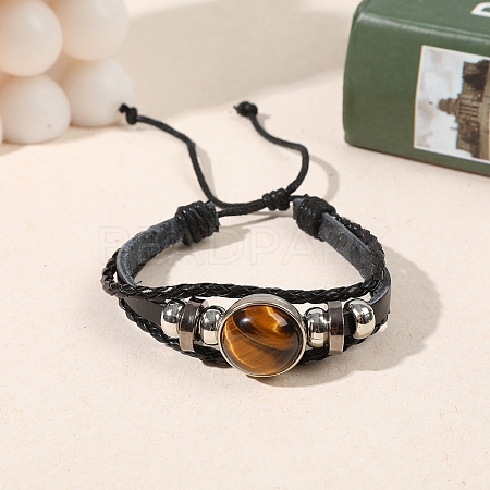 Natural Tiger Eye Flat Round Link Multi-strand Bracelets PW-WGD176F-10-1