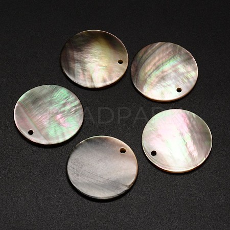 Black Lip Shell Flat Round Pendants X-BSHE-M019-08-1