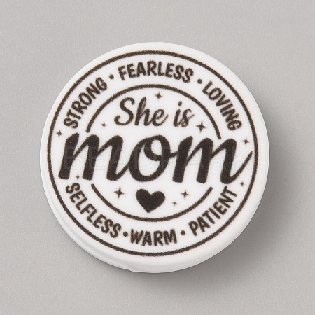 Flat Round with Word Food Grade Eco-Friendly Printed Silicone Focal Beads LS-SIL-SZC0008-07F-1