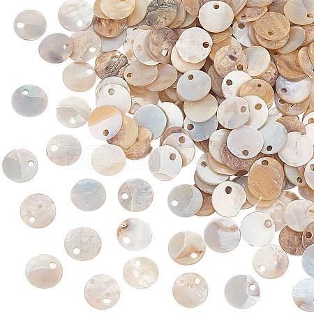 200Pcs Natural Akoya Shell Flat Round Charms BSHE-AR0001-06-1