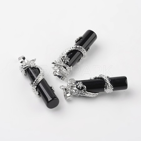 Tube Natural Dyed & Heated Black Agate Pendants G-L455-H01-1