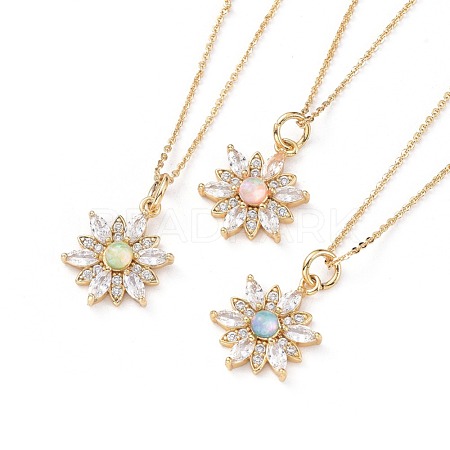 Brass Micro Pave Cubic Zirconia Pendant Necklaces NJEW-JN02523-M-1