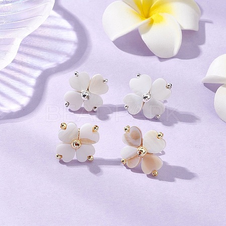 Clover Natural Freshwater Shell Stud Earrings EJEW-JE06387-1