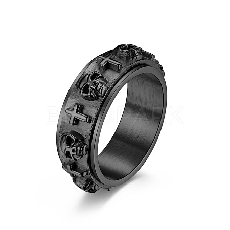 Titanium Steel Skull & Cross Rotatable Finger Ring SKUL-PW0002-015F-B-1