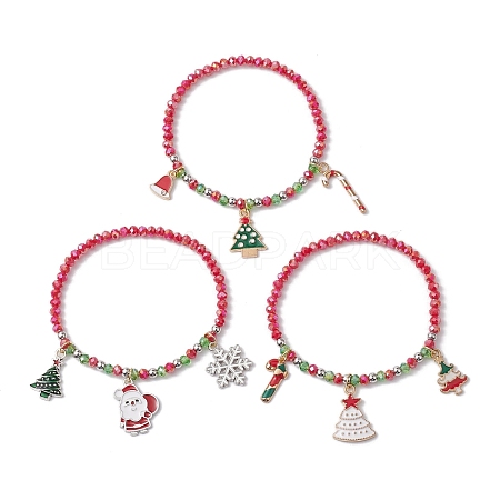 3Pcs 3 Styles Christmas Theme Glass Beaded Stretch Bracelet Sets for Women BJEW-TA00534-1