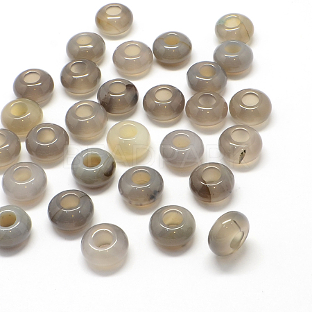 Natural Grey Agate European Large Hole Beads G-Q442-05-1