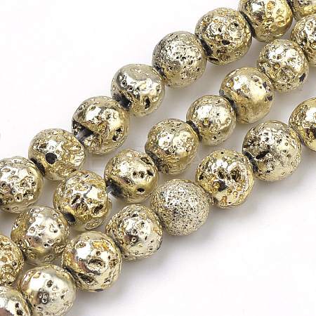 Electroplated Natural Lava Rock Bead Strands X-G-S239-10-10mm-15-1