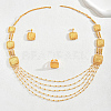 Bohemian Iron Hollow Square Multi-layer Necklaces & Stud Earrings & Cuff Rings Set for Women WD7231-8