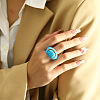 Oval 304 Stainless Steel with Synthetic Turquoise Finger Rings FS-WGC5475-07-1
