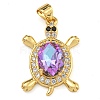 Tortoise Rack Plating Brass Micro Pave Cubic Zirconia Charms KK-G513-78A-06G-1