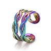 Rainbow Color Ion Plating(IP) 304 Stainless Steel Hollow Chunky Open Cuff Ring for Women RJEW-A005-40MC-2