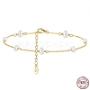 925 Sterling Silver Cable Chain Anklet with Oval Natural Freshwater Pearls for Women AJEW-F162-003G-1