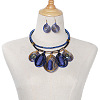 Aluminum Wire Wrapped Resin Beaded Oval Pendant Necklaces & Flat Round Dangle Earrings Sets WGF604D-02-1