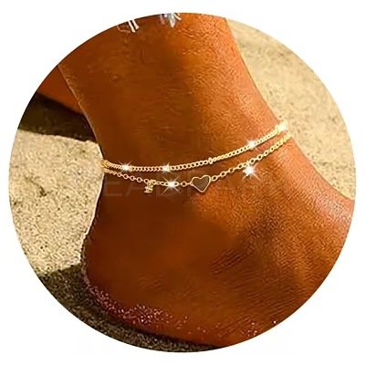 Heart Alloy Cubic Zirconia Double Layer Anklets WG95339-01-1