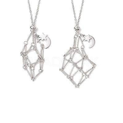 2Pcs 2 Styles 304 Stainless Steel Star Moon Macrame Pouch Pendant Necklace Making NJEW-JN05371-1