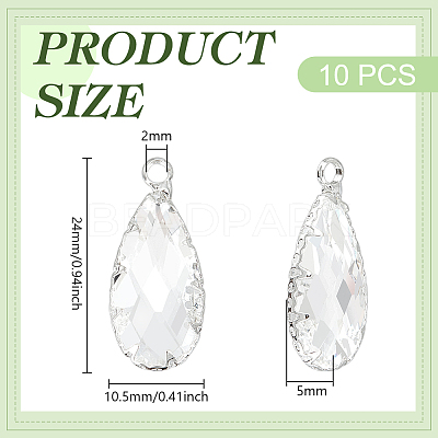 10Pcs Brass Clear Glass Pendants KK-BC0014-08S-1