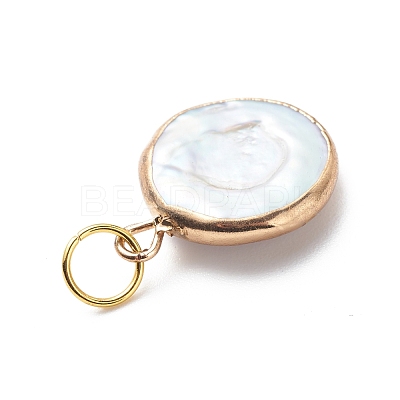 Electroplate Natural Baroque Pearl Keshi Pearl Pendants PALLOY-JF01896-1