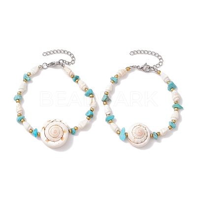 Summer Beach Natural Shiva Eye Shell Link Bracelets BJEW-JB10287-1