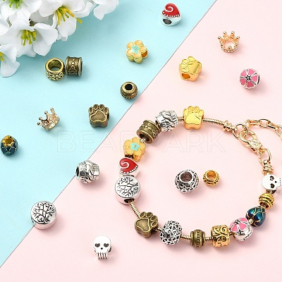 30Pcs 15 Styles Tibetan Style Alloy European Beads TIBE-YW0002-07-1