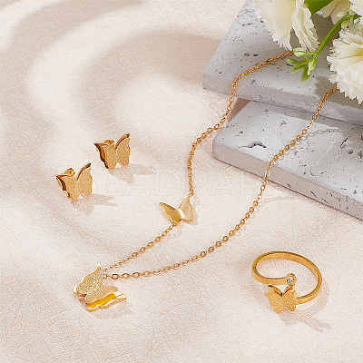 Stainless Steel Butterfly Jewelry Set SJEW-AN0001-54-1