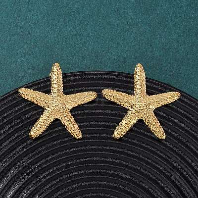 304 Stainless Steel Starfish Stud Earrings EJEW-Z135-02G-03-1