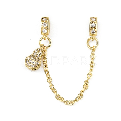 Brass Pave Clear Cubic Zirconia European Safety Chains with Charms KK-L236-15D-G-1