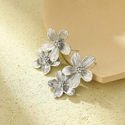 304 Stainless Steel Flower Stud Earrings for Women EJEW-U023-09P-1