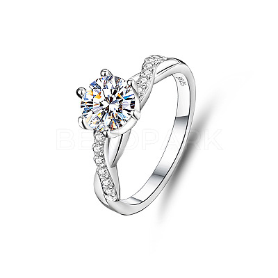 Rhodium Plated 925 Sterling Silver Micro Pave Cubic Zirconia Finger Rings WG64EDC-06-1