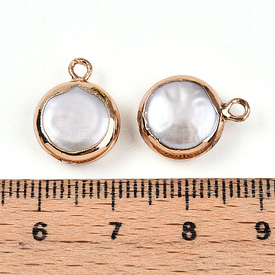 Electroplated Natural Keshi Pearl Flat Round Pendants PEAR-S018-02C-01A-1