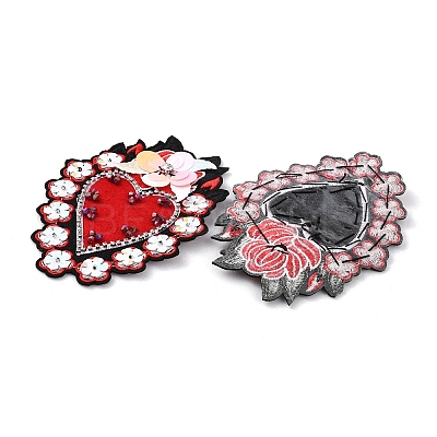Sacred Heart with Flower Pattern Polyester Fabric Computerized Embroidery Cloth Iron on/Sew on Patches PATC-WH0010-17-1